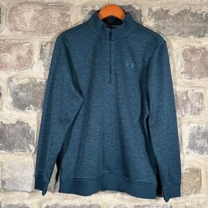 Under Armour Mens Pullover 1/4 Zip Teal Blue Athletic Training Sweatshirt Casual